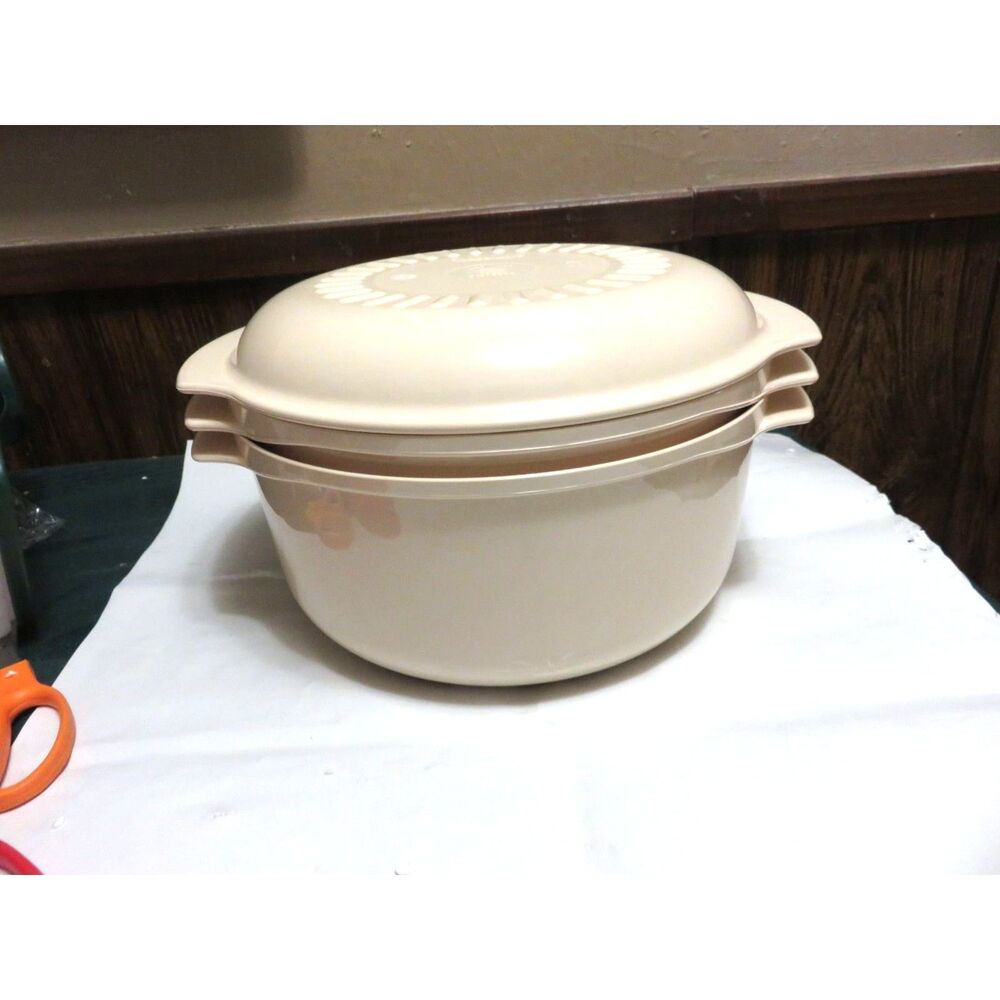 Tupperware Microwave Cooker 3 Pc Set 1 Qt Bowl & Lid Casserole 2193A-2 2192B-2